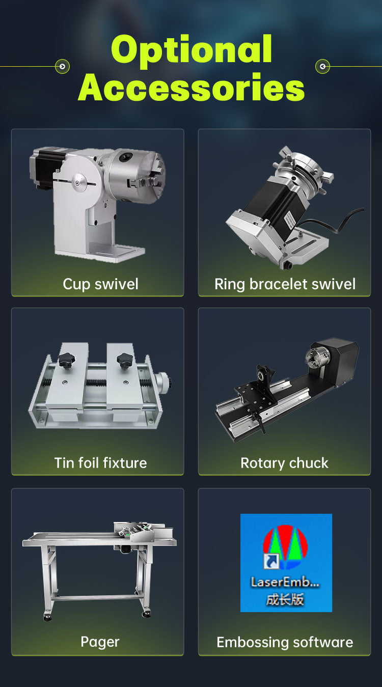 Máquina de marcado láser de fibra 20/30W/50W/100W Máquina de grabado láser de escritorio Máquina de marcado láser Máquina de grabado y marcado de metales con área de escaneo de 4.3” X 4.3”