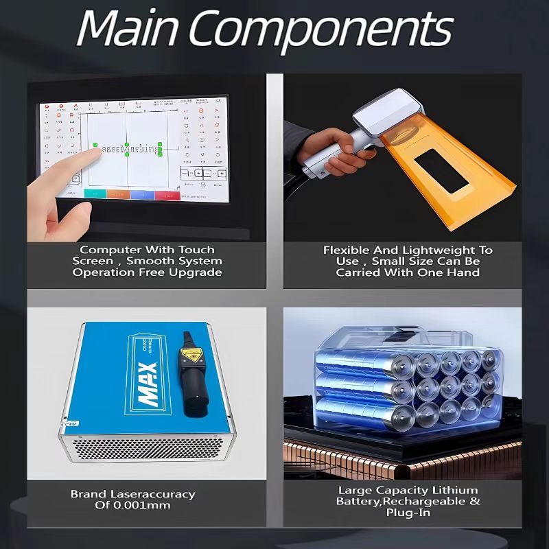 Handheld Fiber Laser Marking Machine 20W/30W/50W Laser Engraving Machine 110V/220V Portable Fiber Marker for all Metal and some non-metal for Individual Shop/Factory/Home. Working area of 100 * 100mm