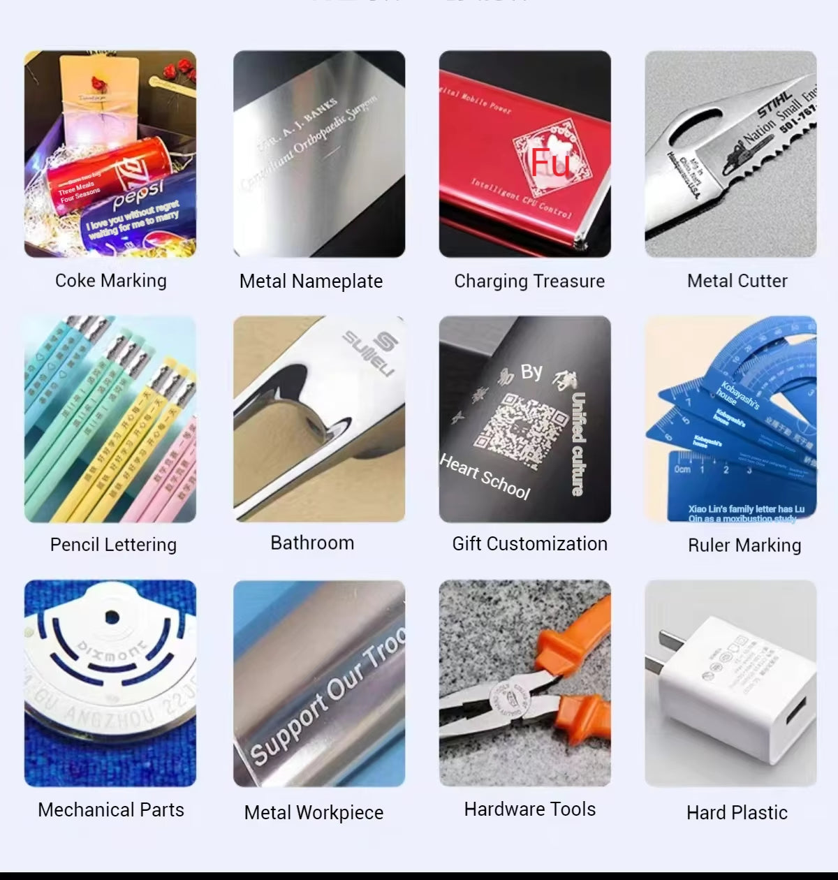 Handheld Fiber Laser Marking Machine 20W/30W/50W Laser Engraving Machine 110V/220V Portable Fiber Marker for all Metal and some non-metal for Individual Shop/Factory/Home. Working area of 100 * 100mm